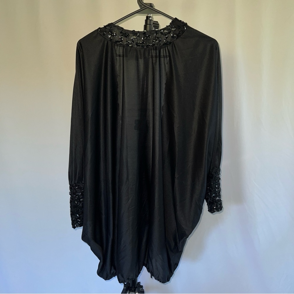 Vintage 70s/80s Black Sequin Trim Kimono - Picture 4 of 10